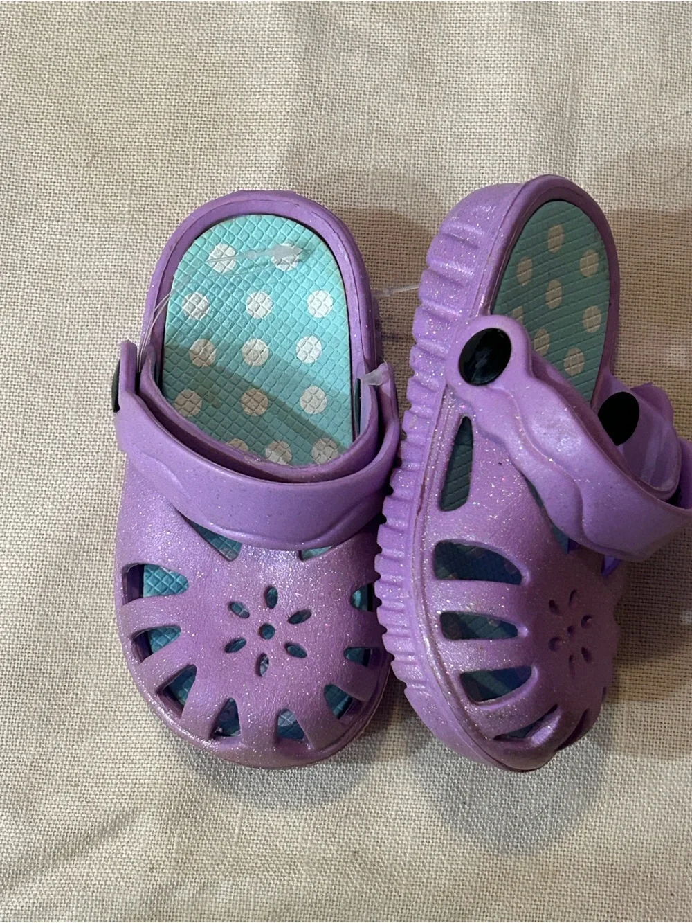 Kids Lightweight Purple Glitter Slip-On Sandals with purple lightPolka Dot Insol